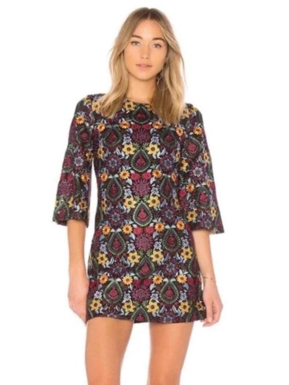Alice + Olivia Embroidered Floral Mini Shift Dress - Size 6